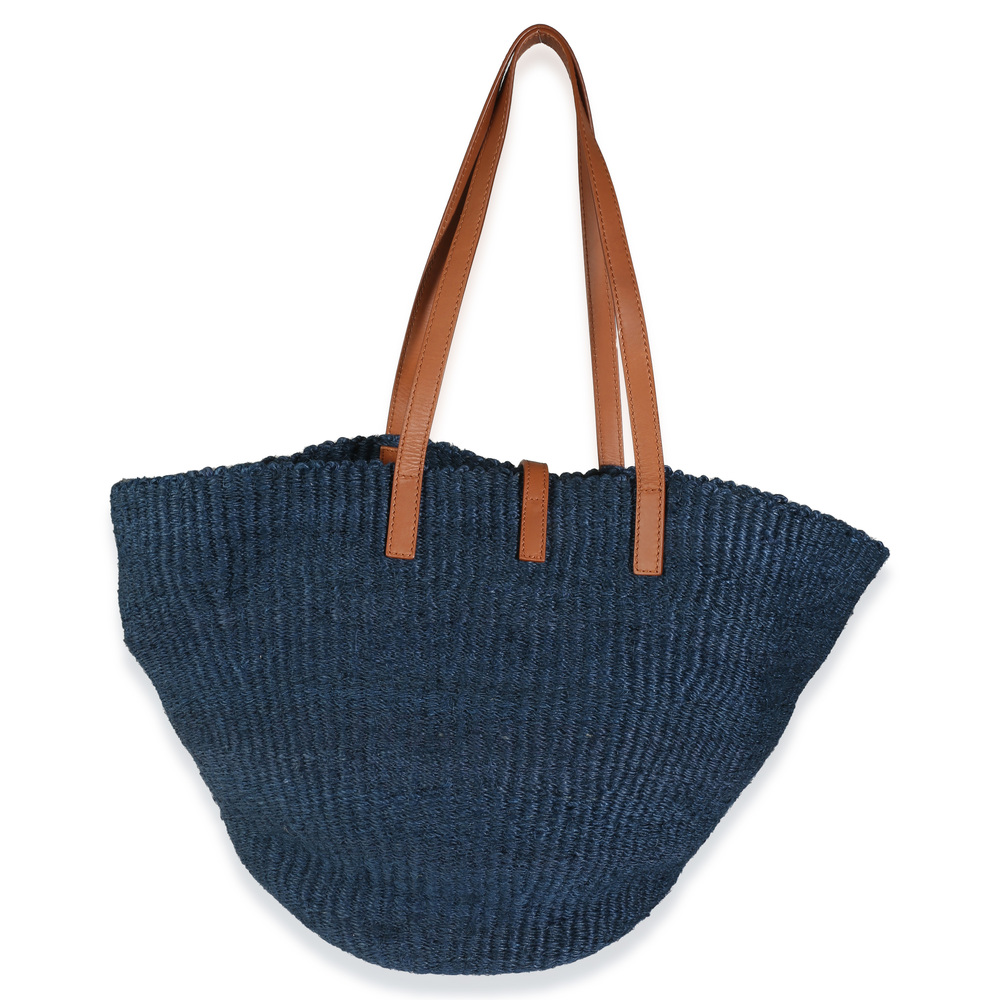 Saint Laurent Navy Raffia Calfskin Medium Panier Tote - Picture 2 of 7
